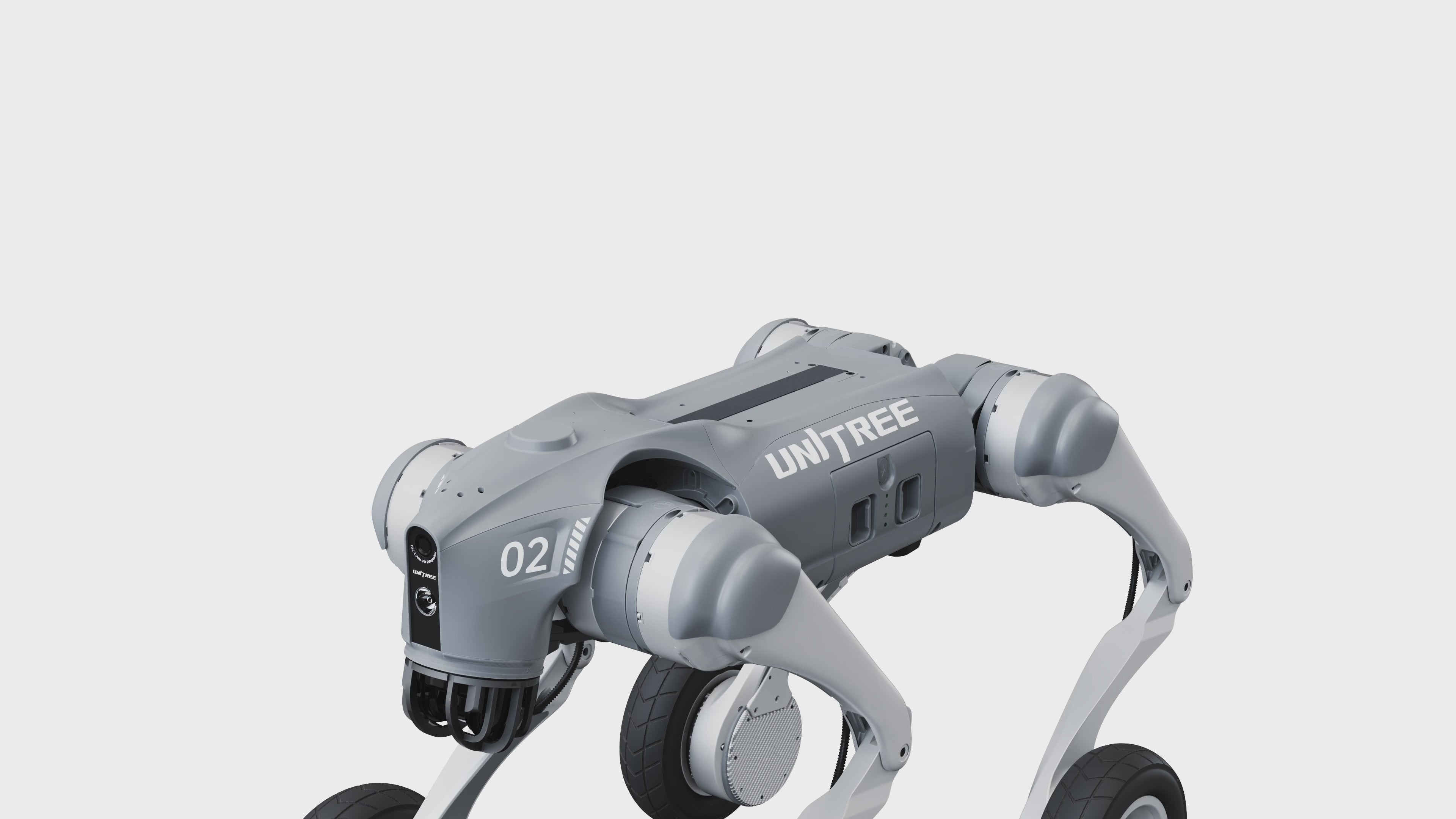 Робот-собака Unitree Go2 W для передвижения по бездорожью, с корпусом из сплава, вращением на 360 градусов и возможностью ходьбы по различным типам местности, для демонстрационных показов.